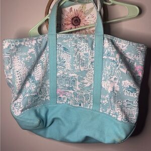 Lilly Pulitzer New York Light Blue Canvas Tote Bag with Cityscape Print